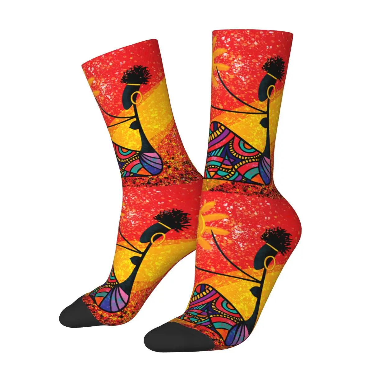 Funny Crazy Sock for Men Holds The Sun Painting Hip Hop Vintage Africa Women Happy Pattern Printed Boys Crew Sock Novelty Gift