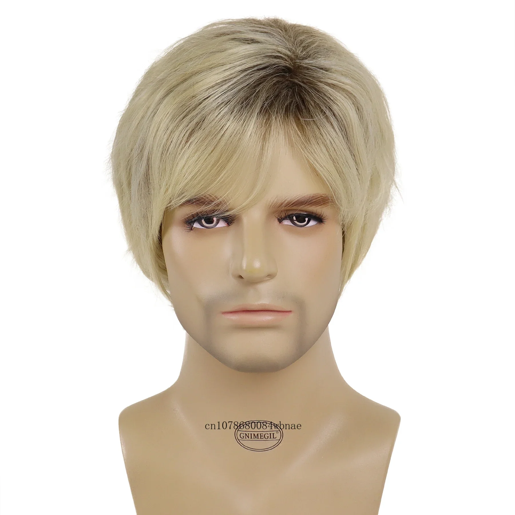 Synthetic Hair Bob Wigs Short Layered Blonde Wig with Bangs for Men Male Heat Resistant Daily Cosplay Daily Costume Halloween