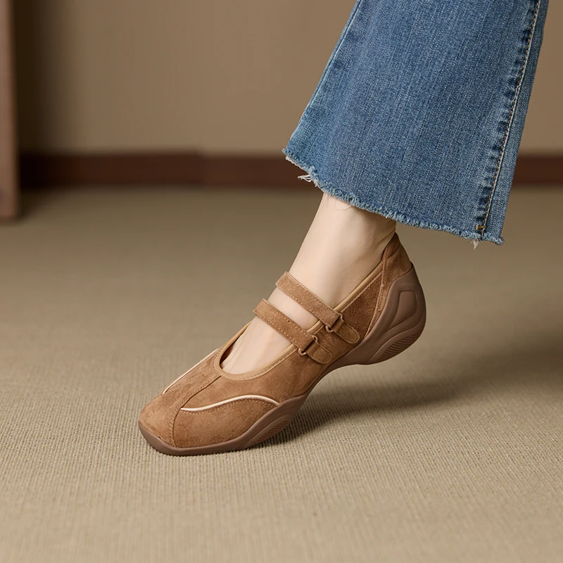 Genuine Leather Mary Jane Ballet Sneakers for Women