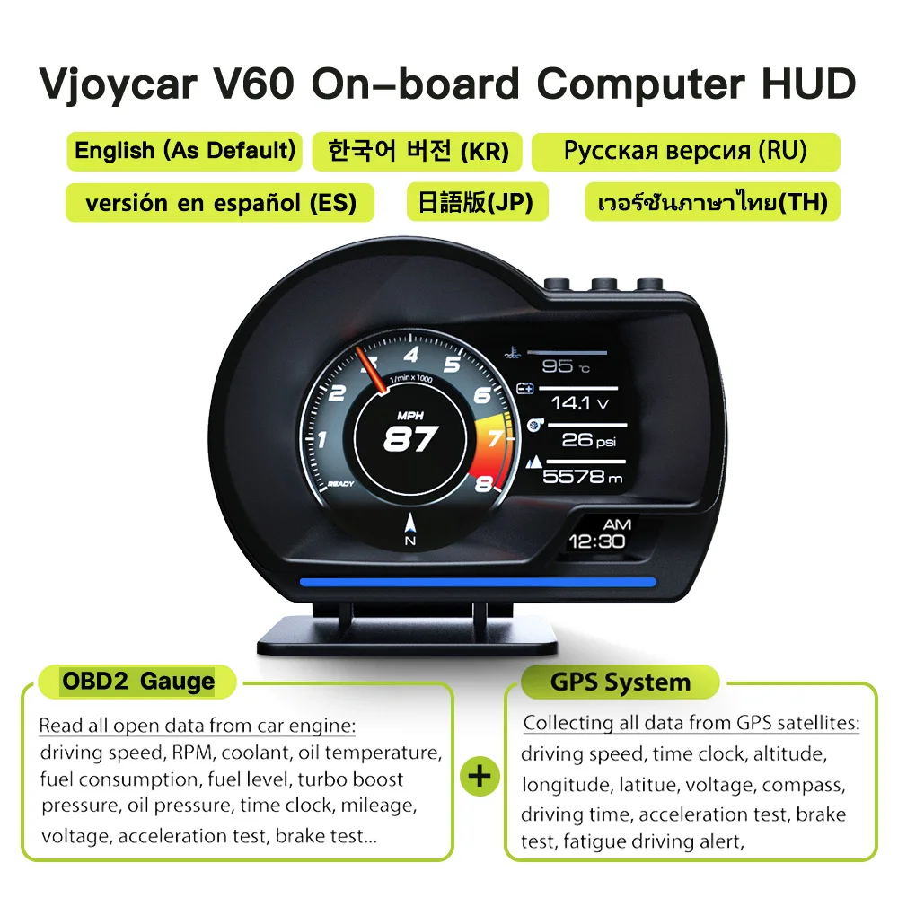 For V60 Original HUD Heads Up Display Digital GPS Speedometer Smart Car OBD Gauge Diagnostic Tools