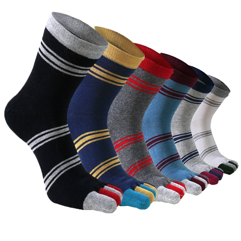 Herren-Business-Fünf-Finger-Socken, kurze Baumwolle, gestreift, solide, schweißabsorbierend, antibakteriell, atmungsaktiv, warm, elegant, lässig, Zehensocken