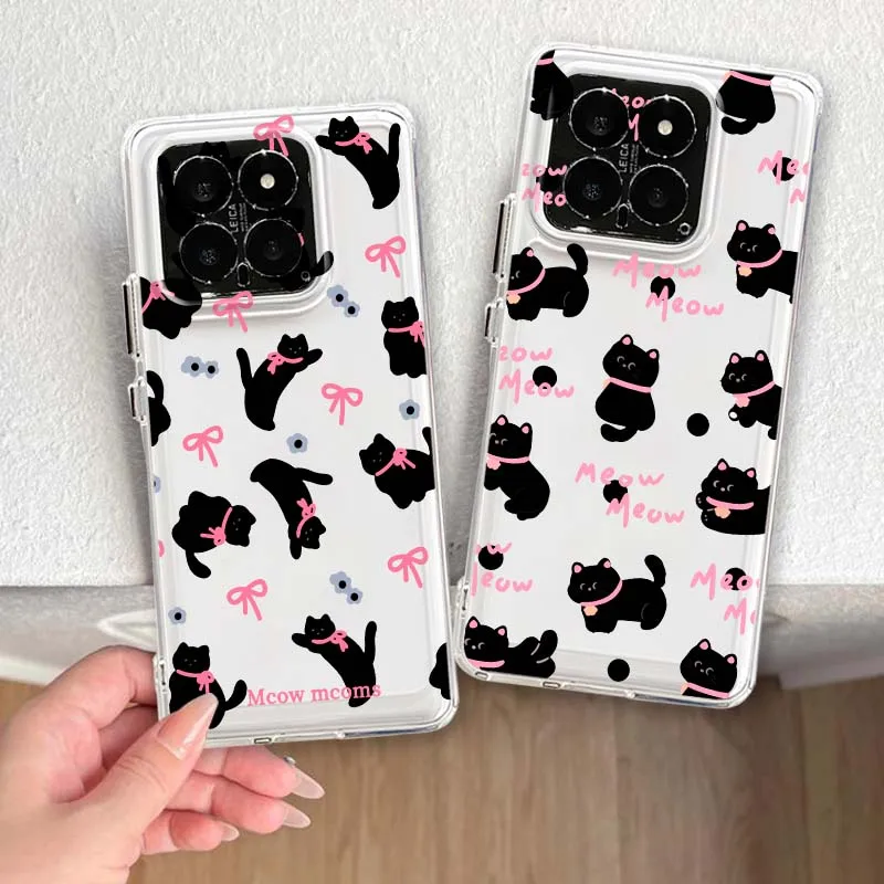 

Black Cat Cute Anime For Xiaomi 17 15 14 13 12 12S 12X 12T 11 11T Pro max Lite ultra TPU Transparent Phone Case