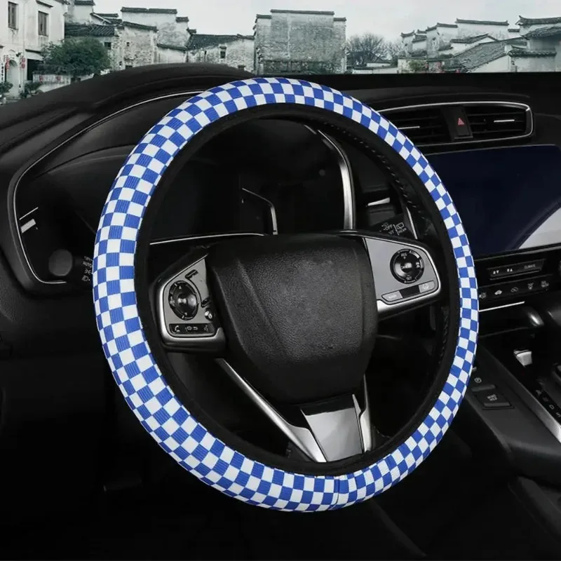 37cm Checkerboard Ice Silk Elastic Steering Wheel Cover Skidproof Auto Steering Wheel Cover Auto Car Interior Accessory