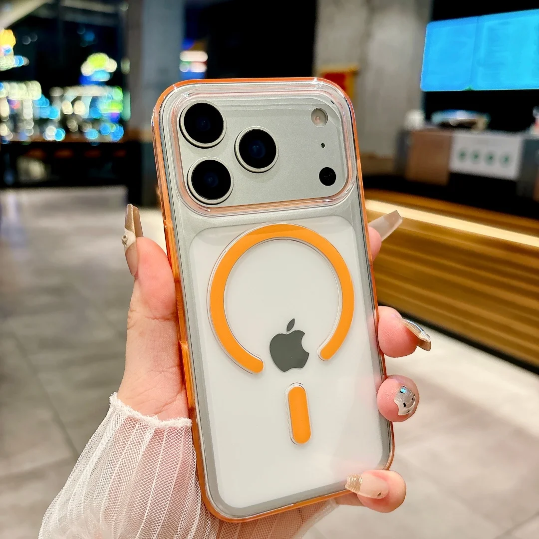 

Case For iPhone 17 Air Pro Max Magsafe Contrast Color Transparent AI Button TPU Arylic Backplate Hybrid Cover
