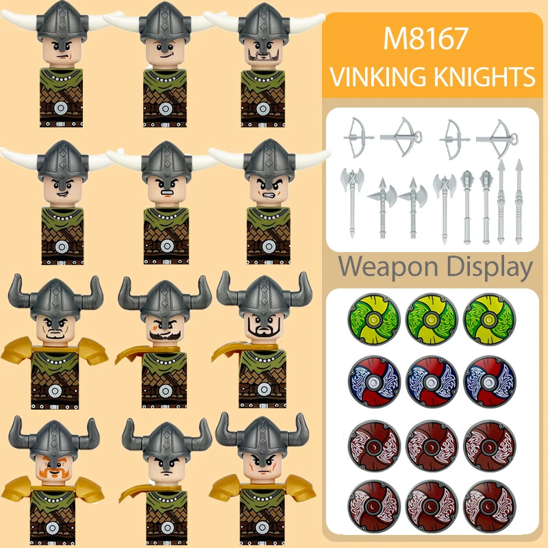 Medieval military Viking warrior building block castle knight soldier figure shield sword helmet army doll assembled toy gift