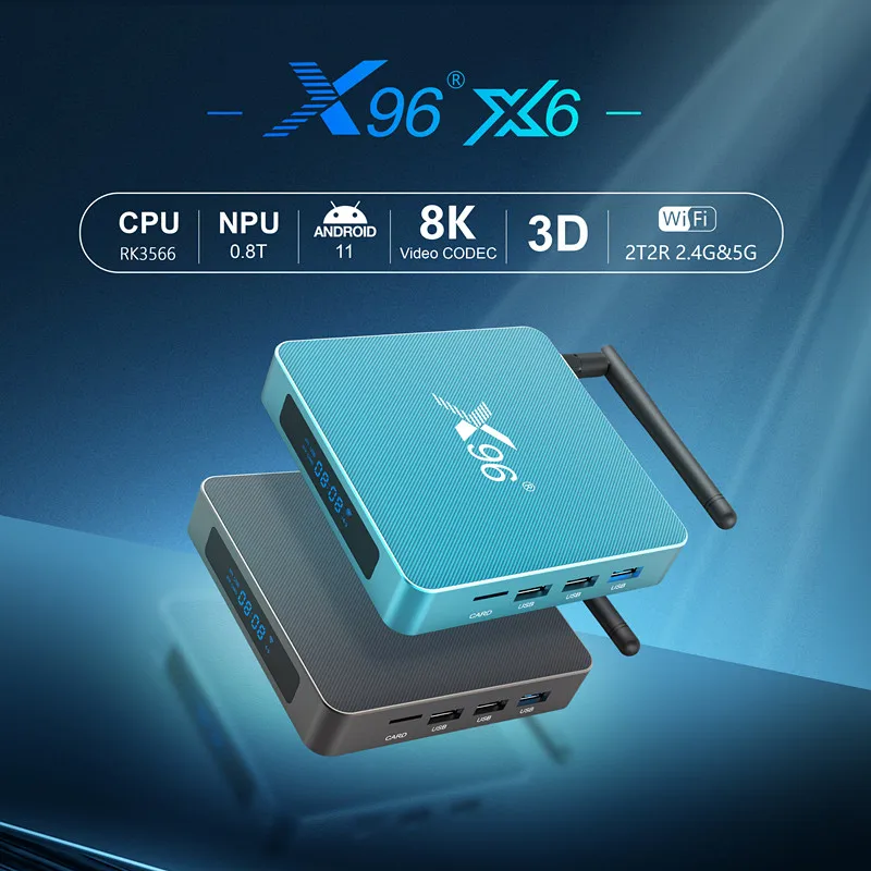 

X96 X6 TV Box 8GB RAM 128GB ROM RK3566 Support 8K 3D 2.4G/5G Dual WiFi 1000M BT4.X Android 11.0 Set Top Box