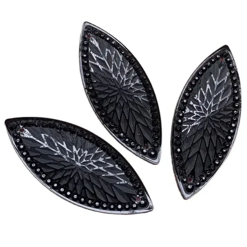 Czysta czerń 16 sztuk 19mm * 49mm AB koń żywiczny oko Rhinestone Flatback przypinki ślubne 2 otwór-A9411