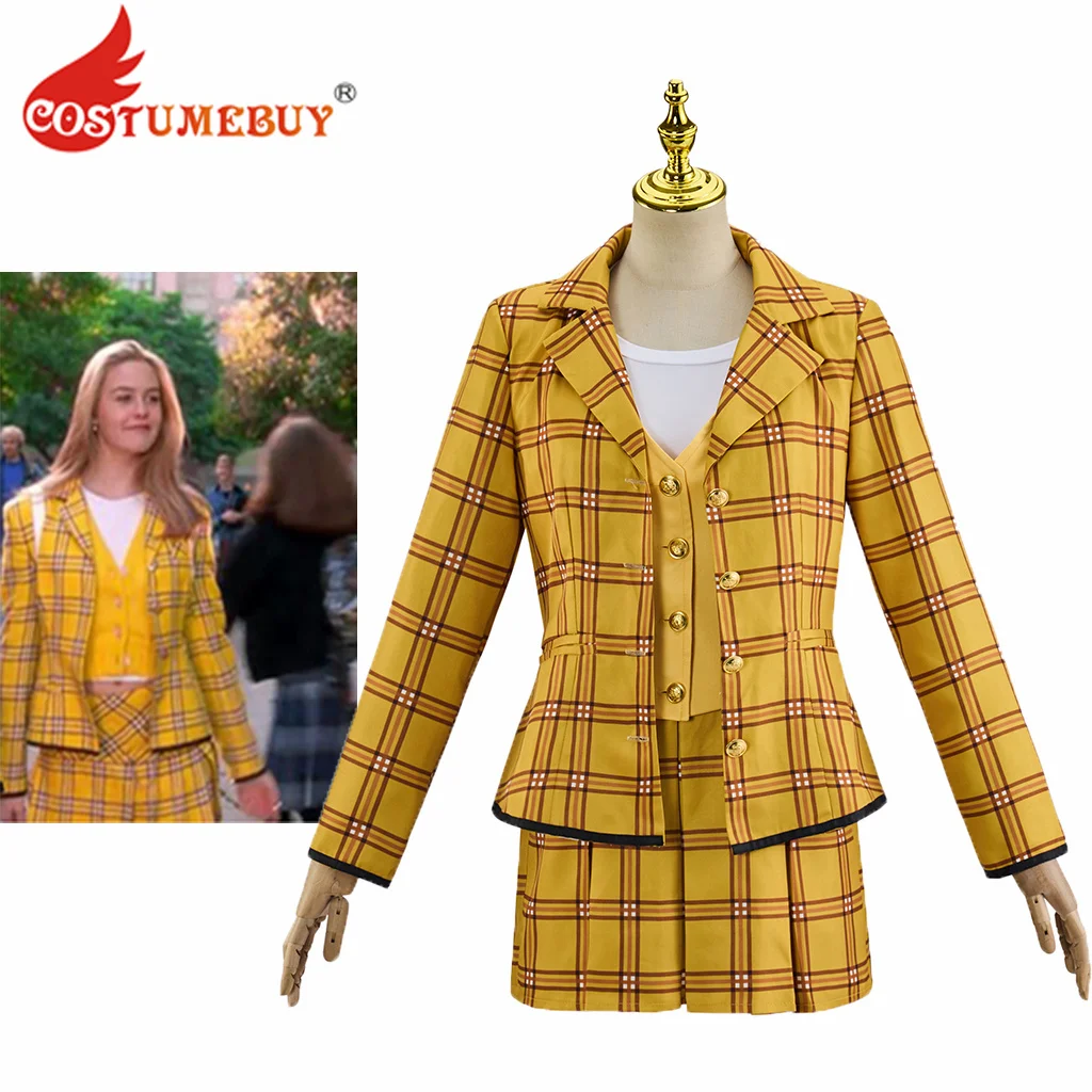 Cher Horowitz Cosplay Costume Women Girls Yellow Plaid Suit Dress School Uniform Halloween Outfit