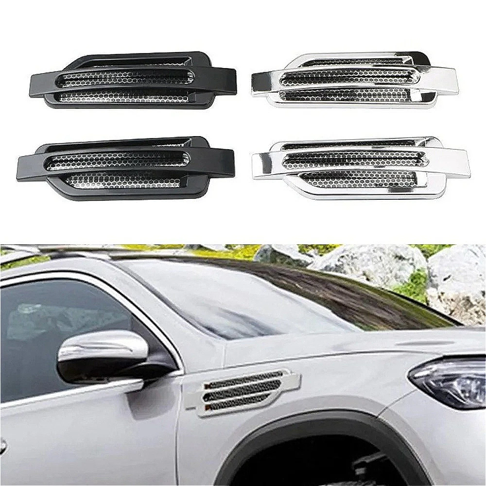 

2PCS Universal Chrome Car Fender Vent Stickers , Racing Style Air Intake Grille Cover Decals for Auto Truck SUV