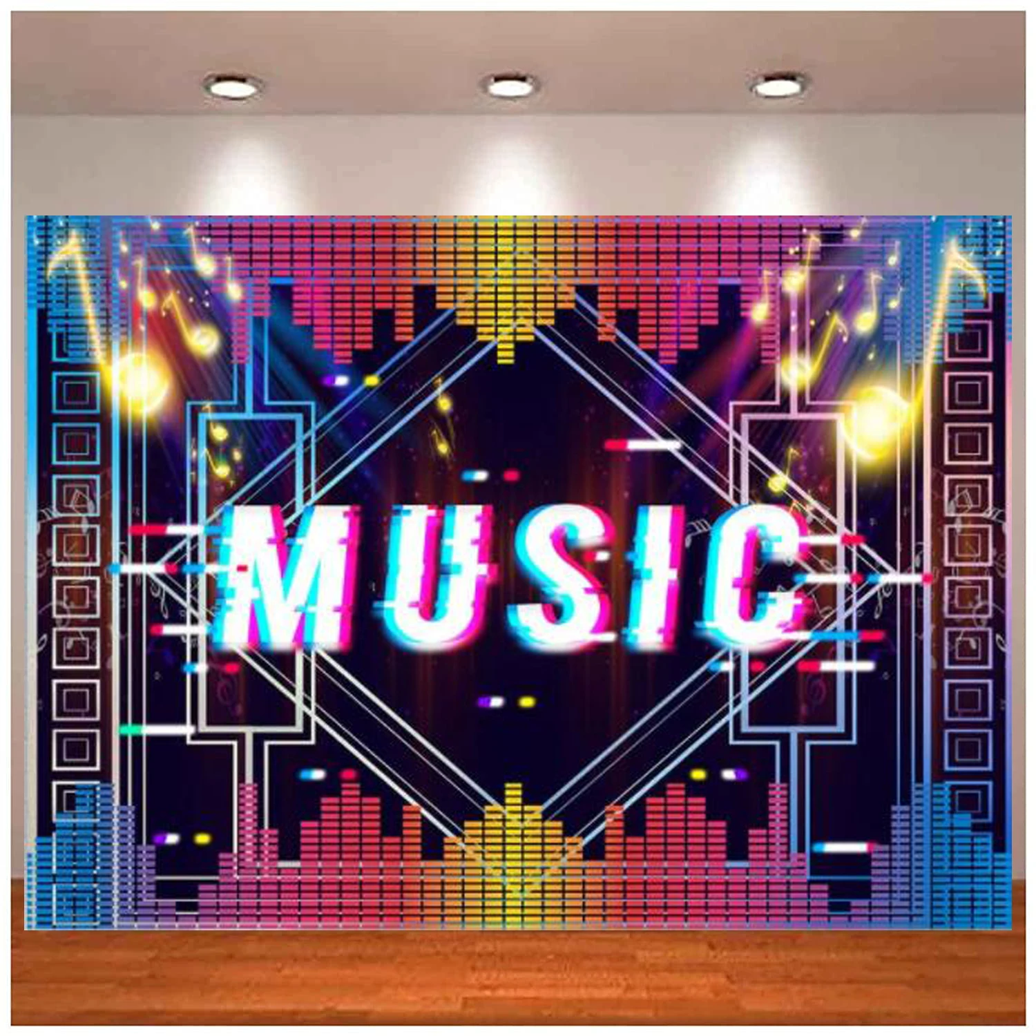 

Music Theme Backdrop Disco Dancing Prom Party Glitter Music Notation Social Media DJ Karaoke Banner Baby Shower Party Background