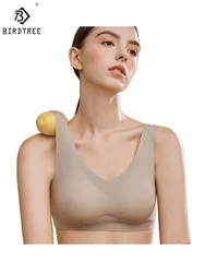 BirdTree Lining 92.1%Real Silk Braless Bra,Women Solid Simple,Comfortable Breathable Underwear,2024 Spring Summer New P41963QD