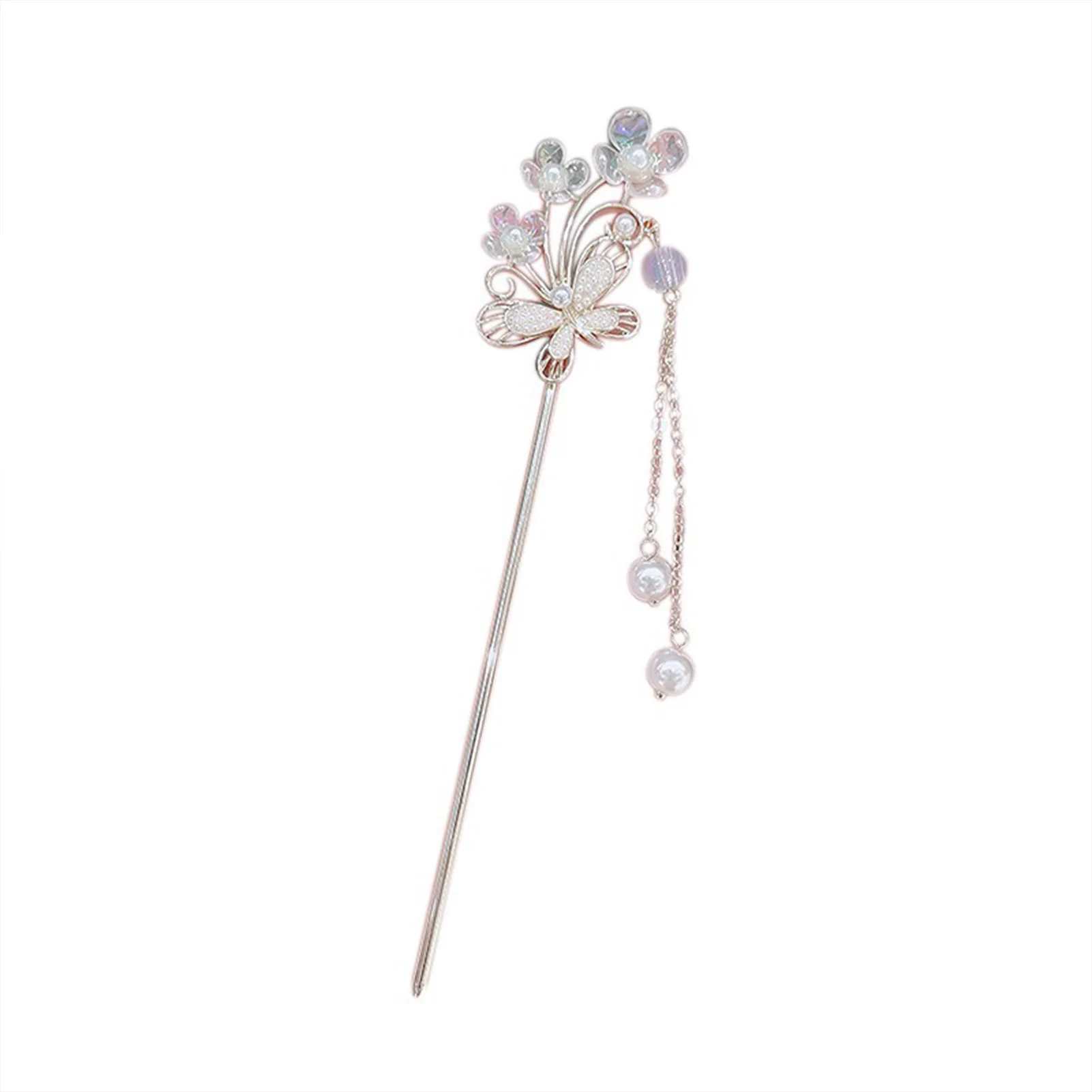 Gold Alloy Butterfly Hair Chopsticks Woman Metal Bun Holder with Pearl Fringes for Women Girls and Hairdressing Salon