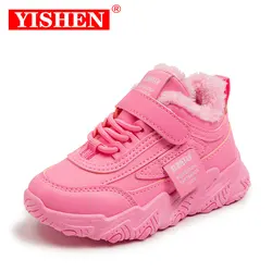 YISHEN – baskets chaudes en peluche pour enfants, chaussures d'hiver en coton pour filles, baskets de sport roses, chaussures d'extérieur décontractées