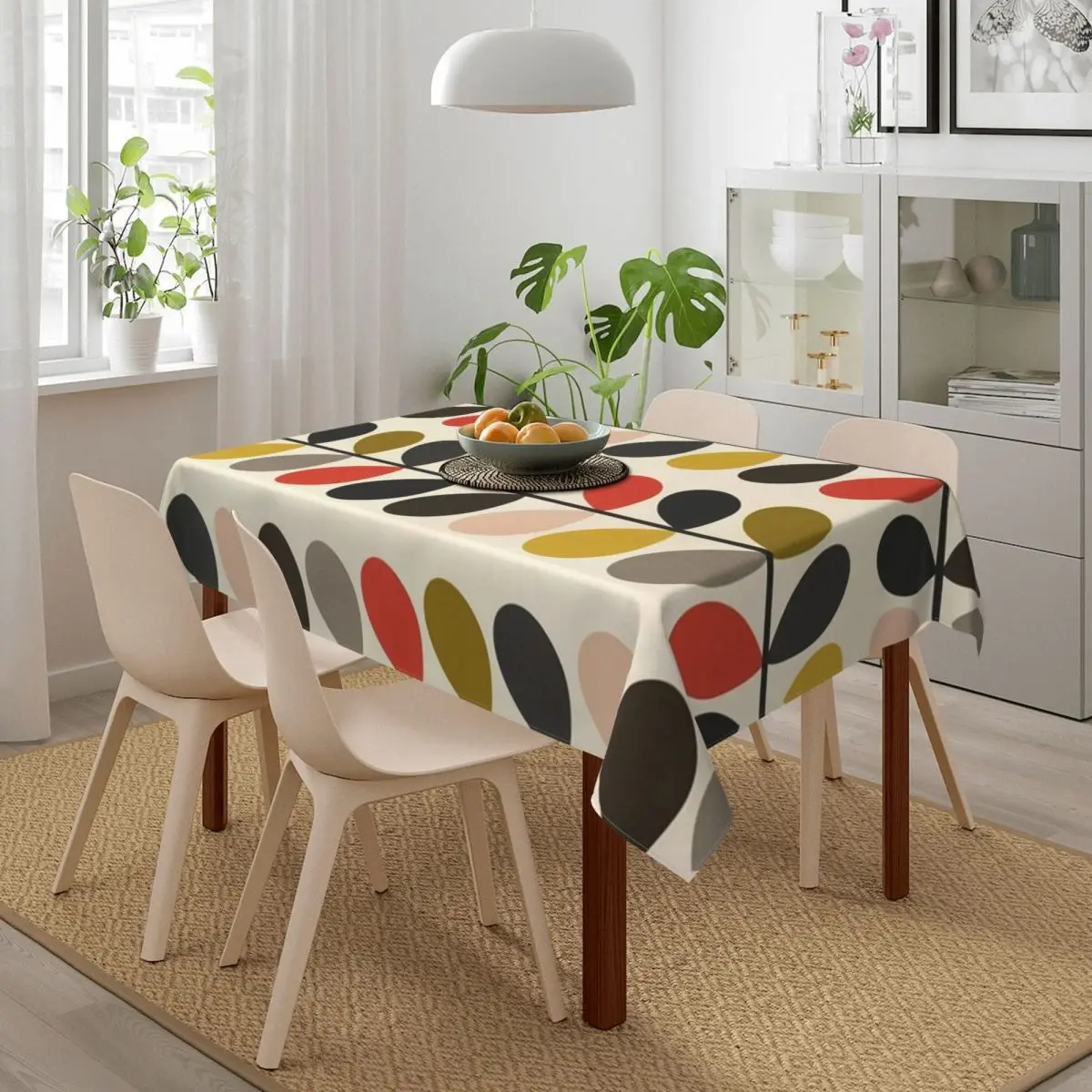 Oilproof Orla Kiely Multi Stem Table Cover Elastic Fitted Flowers Floral Abstract Table Cloth Backed Edge Tablecloth for Dining