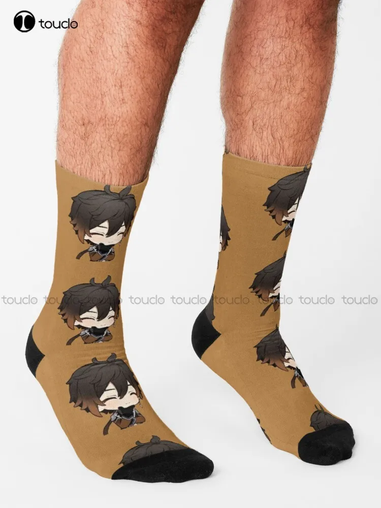 Kaus Kaki Zhongli Chibi Kaus Kaki Pria Kustom Kaus Kaki Lukisan Minyak Abstrak Seni Lucu Santai Kreatif Mode Kaus Kaki Hadiah Tahun Baru Natal