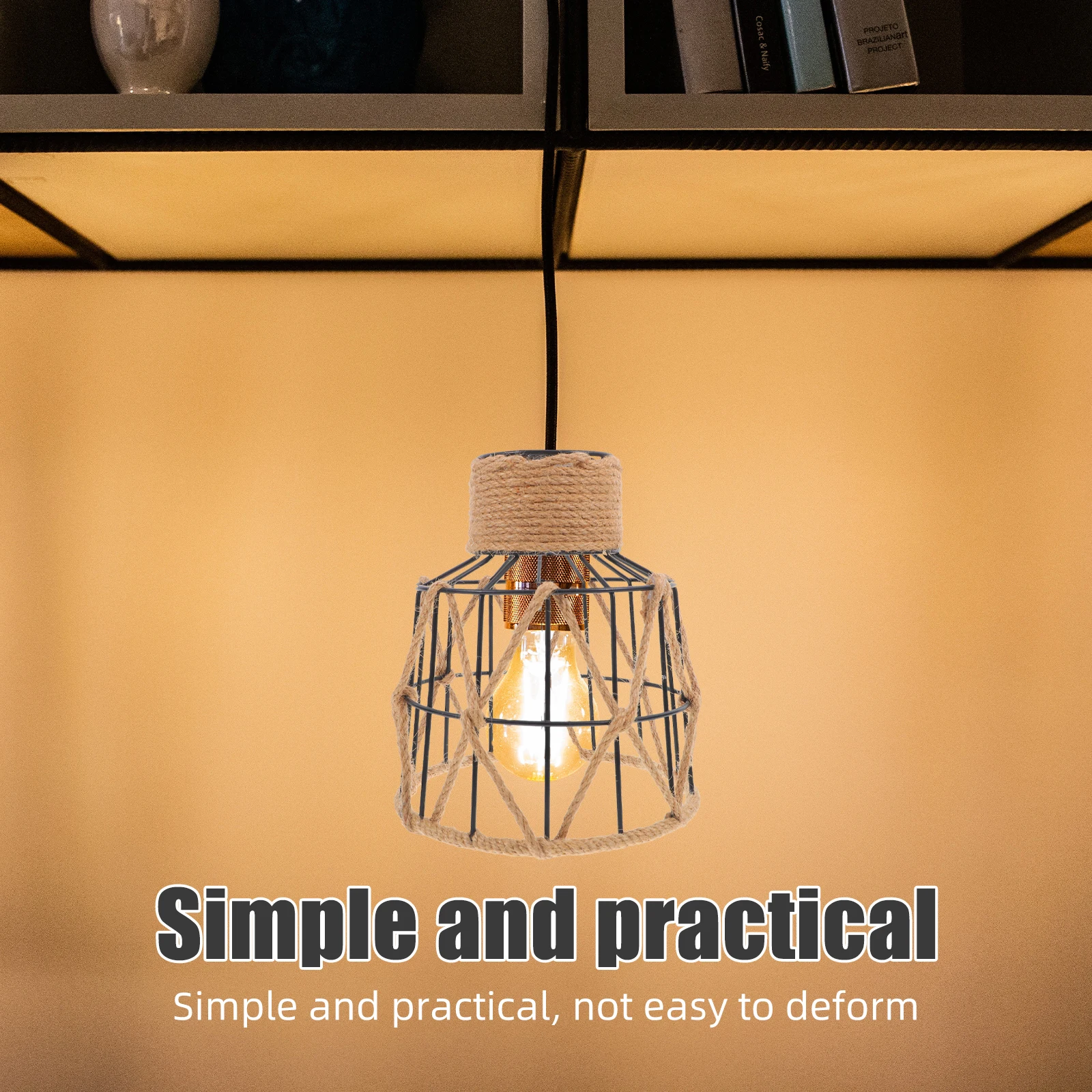 

Retro Hemp Lampshade Vintage Metal Cage Iron E27 Socket Bar Decor Industrial Bulb Covers Industrial Style Warm Lighting