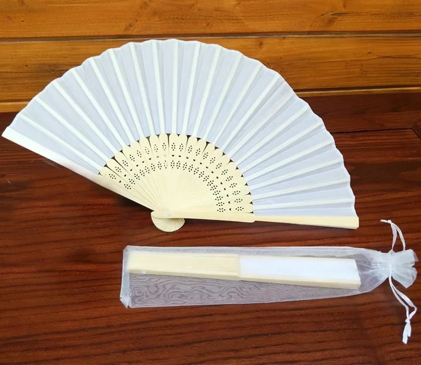 24 pcs/lot White Mix Color Folding Elegant Silk Hand Fan with Gift bag Wedding & Party hand fan bamboo 21cm Wedding Souvenir