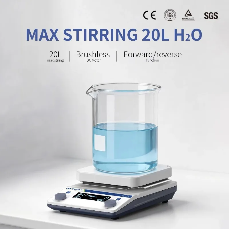 Stirring heating plate, capacity 20L, ± 0.5 ℃ ° C Precision, timer with LCD display and reverse function