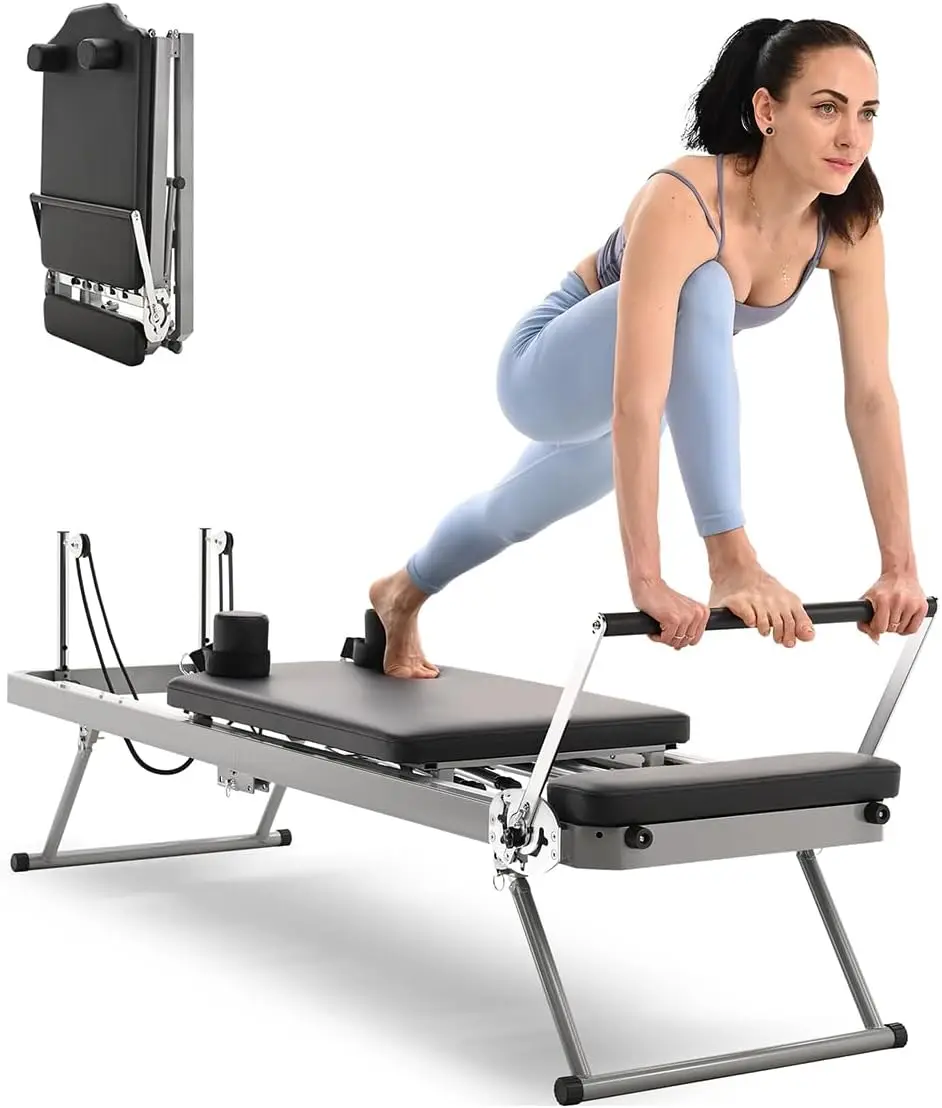 

Pilates Reformer Machine Equipment for Home Workout and Gym, Pilates Exercise Equipment with 5 Metal Resistance Springs - Max Te