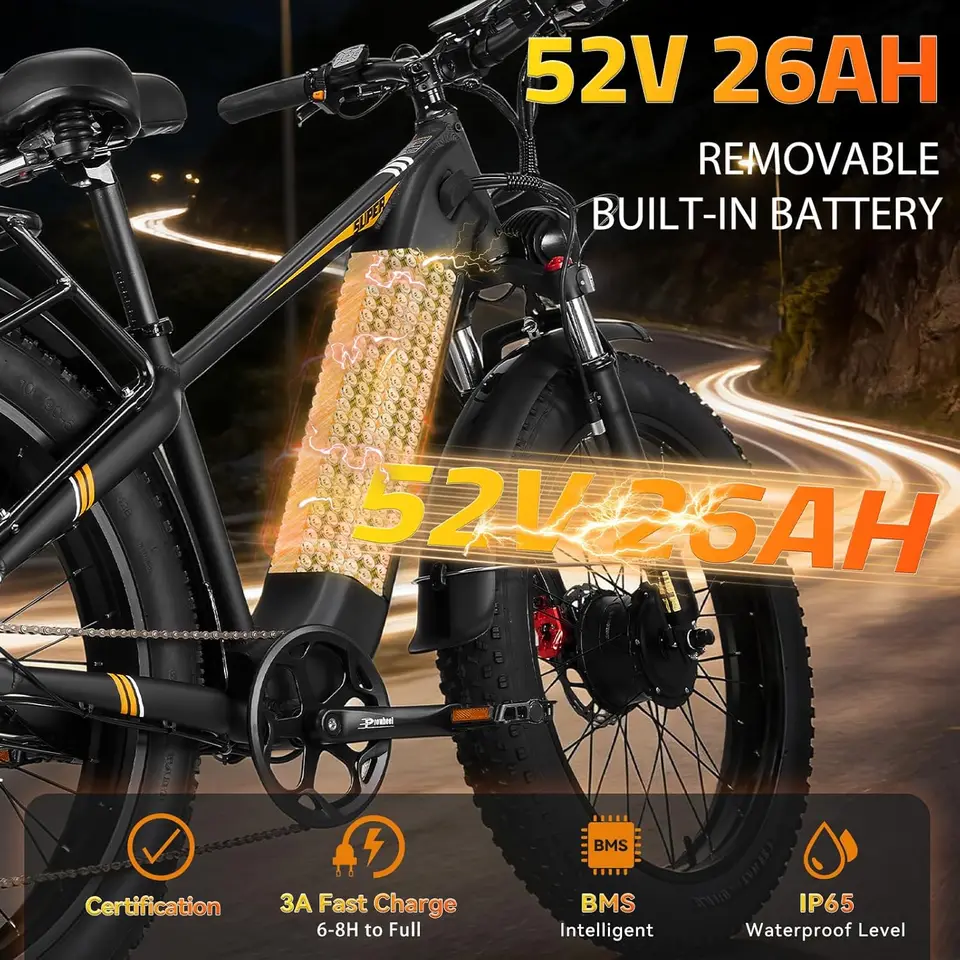 8000W Peak Dual Motor Ebike for Adults, Max 50 MPH Fast Electric Bike, 52V 1352Wh Built-in Battery 100 Miles, Adjustable Stem, L image 5