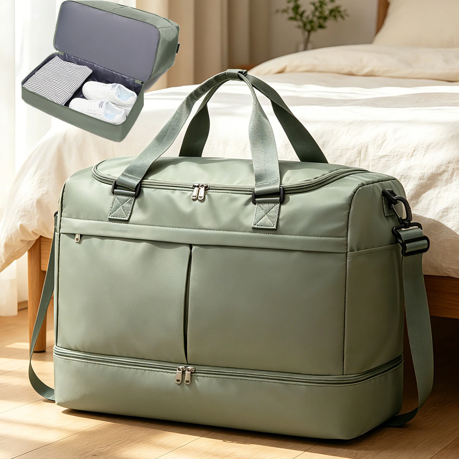 Large Travel Duffle Bag, Carry on Overnight Bag with Shoes Compartment, Women Weekender Bags for Travel Business Sport Hospital
