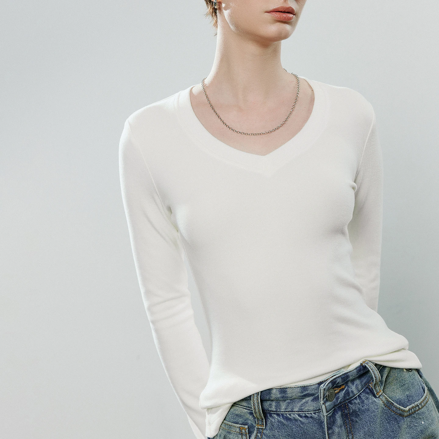 TOYOUTH レディース 長袖Tシャツ 2025年冬新作 アシンメトリー 暖かい スリムフィット Vネック ベースレイヤー トップス