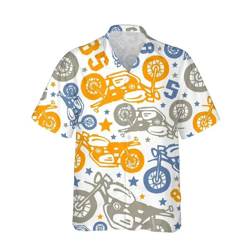 

Motorcycle 3D Print Hawaiian Shirt For Men Colorful Pattern Short Sleeve Shirts Street Oversized Lapel Tops Loose Aloha Shirts