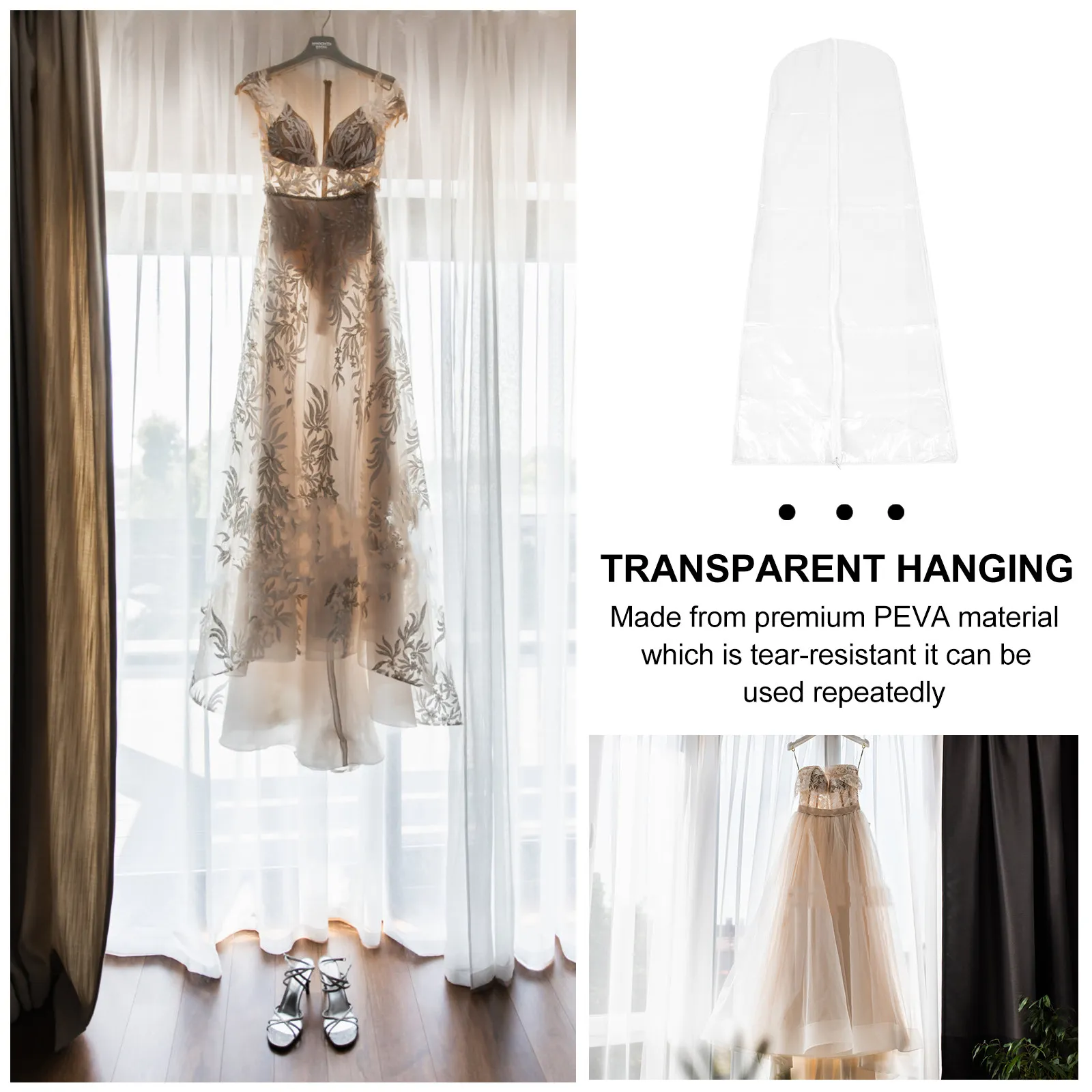 

Премиум-чехол для одежды из ПЭВА многоразового использования, для длинных свадебных платьев, с гладкой молнией, водонепроницаемый, защитный чехол для хранения одежды