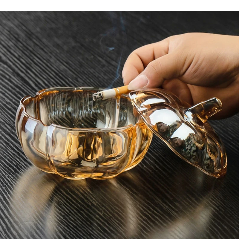 Pumpkin Shape Glass Ash Tray with Lids Cigar Ashtrays Home Desktop Ashtray Storage Containers Smoking Accessories