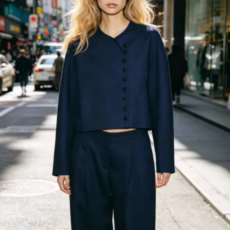 Guobioziy 2026 Women's New Long-Sleeve Round-Neck Cropped Blazer Stylish and Versatile Elegant and Graceful