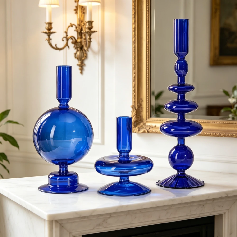 3Pcs/Set Creative Bubble Shape Glass Candlestick Taper Candle Holder Modern Wedding Dinner Home Table Decor Ornament