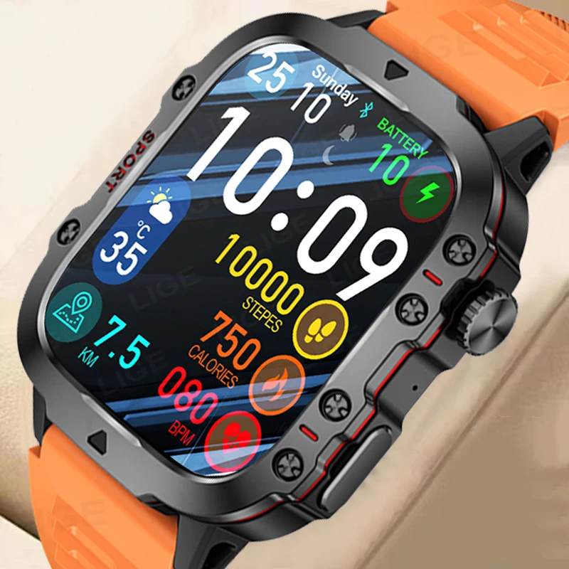 

LIGE Smart Watch Men 2.01" Screen lP68 Waterproof Watches Outdoor Rugged Military Bluetooth Call Smartwatch For Android lOS
