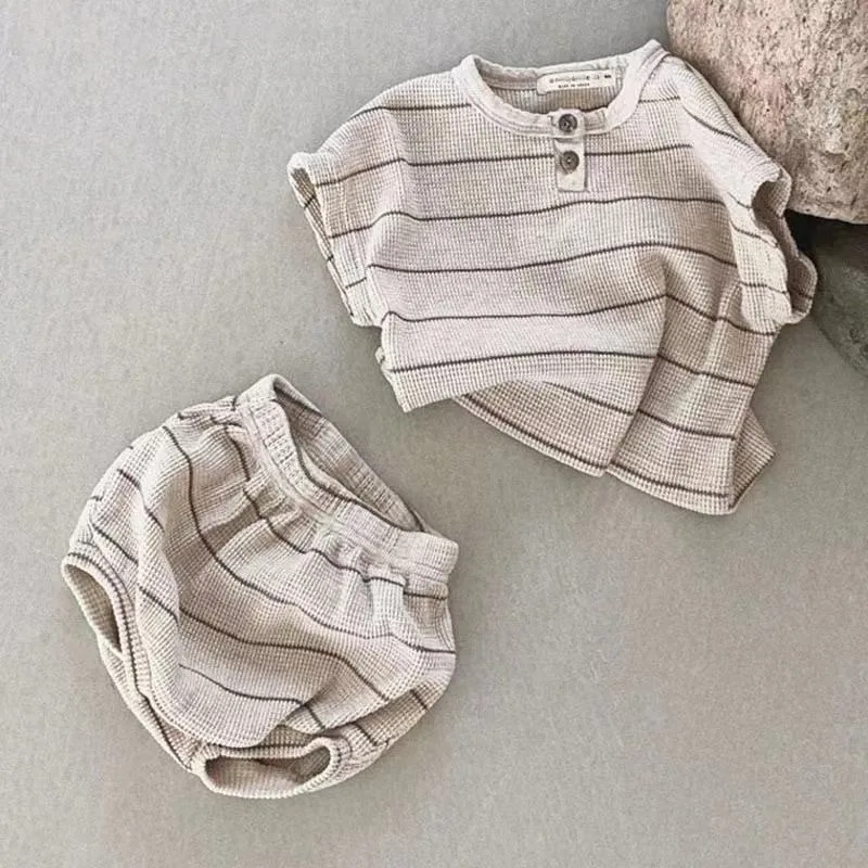 2024 Summer Lining Baby Clothing Set Striped Tee and Bloomer 2 Pcs Boy Clothes Suit Outfits Infant Cute Pure Clothing Set
