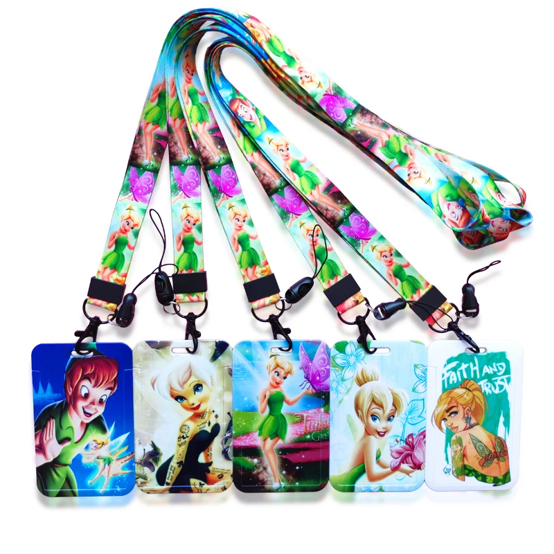 Disney Tinker Bell porta carte d\'identità cordino Anime Peter Pan porta Badge ragazzo fedil Card Case Clip retrattile ragazza tracolla