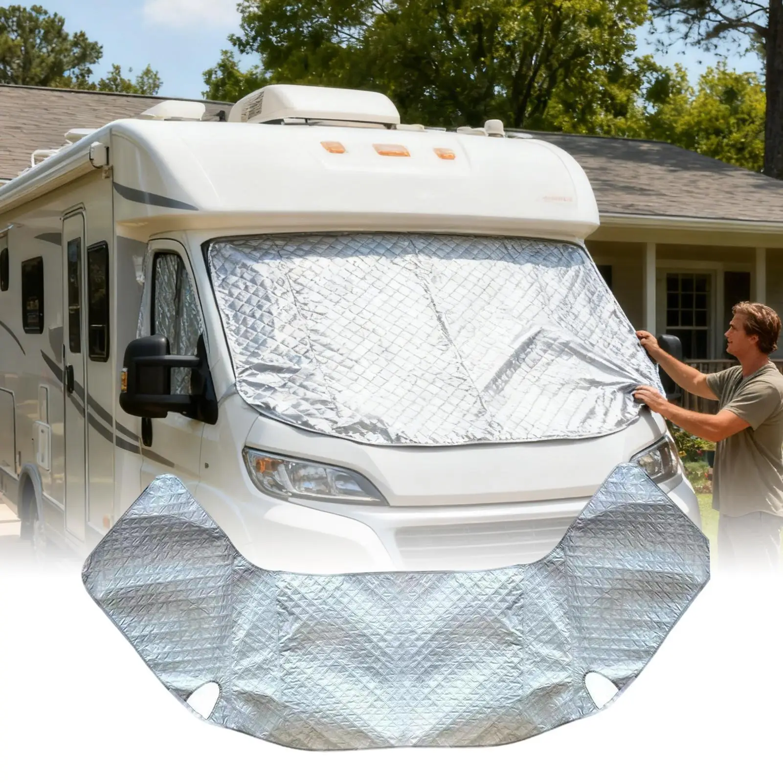 RV Front Window Shade Foldable Waterproof Shield Coverage UV Protection RV Window Cover For Ice Snow Winter Frost Exterior
