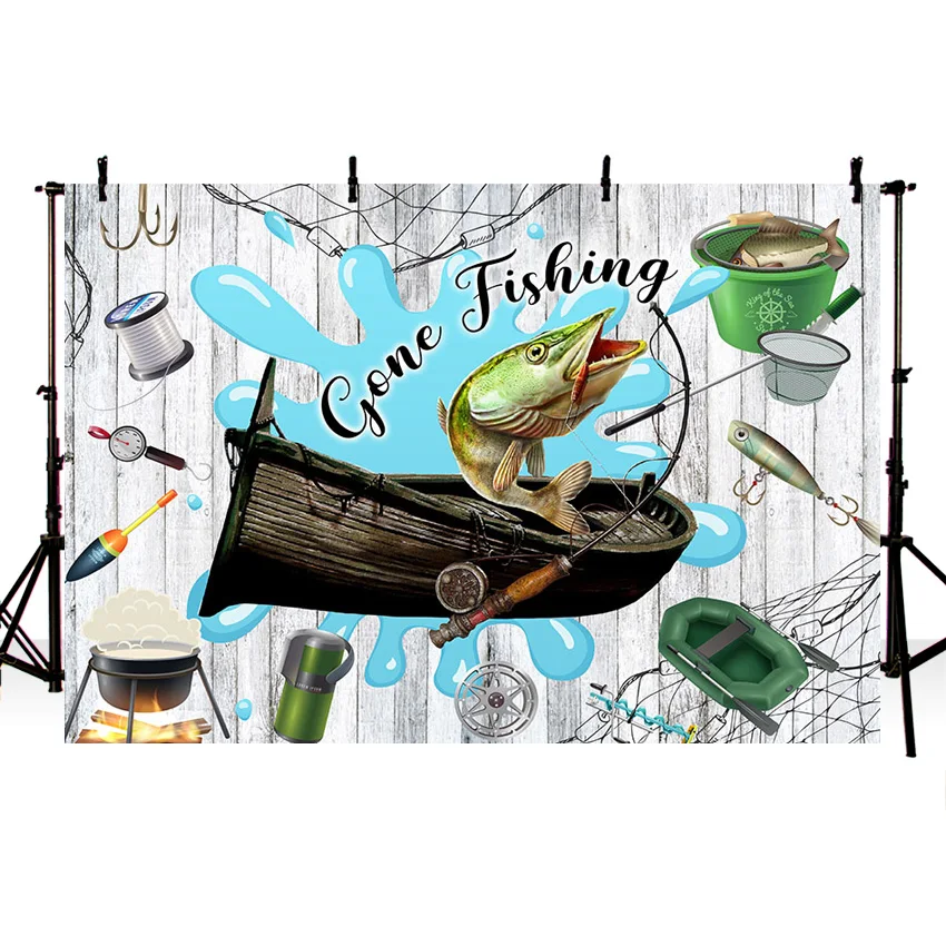 Mehofond Gone Fishing Backdrop Adult Birthday Retirement Fisherman Baby Shower Party Lake Boat Background Decor Photo Studio