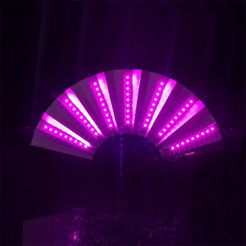 Ventilador de mano plegable con luz Led, decoloración fluorescente brillante para rendimiento nocturno, Dj, Bar, Club, habitación, decoración de fiesta