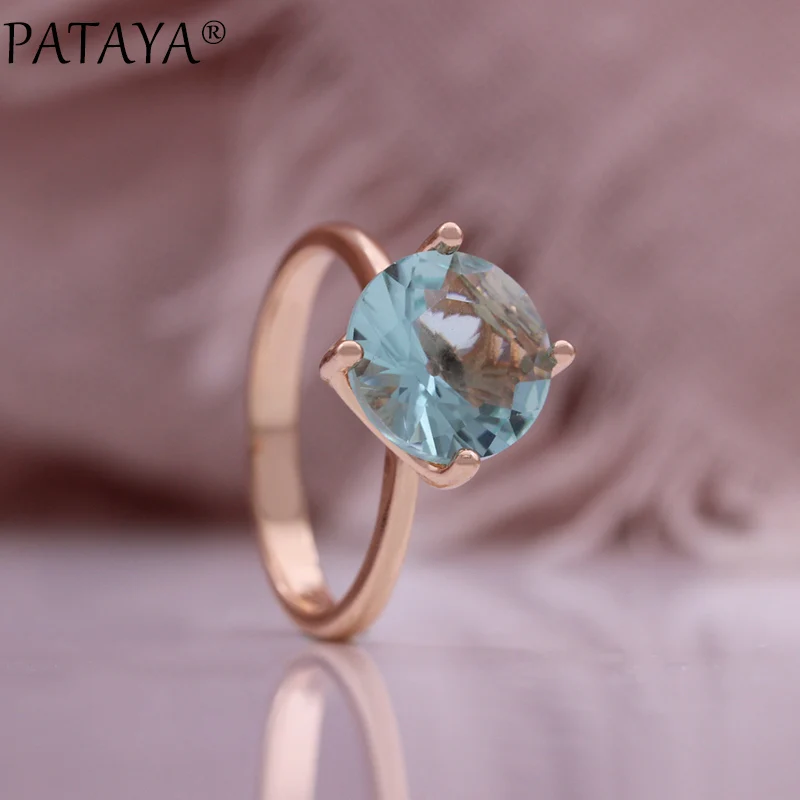 PATAYA New 585 Rose Gold Color Earrings Ring Sets For Women Round Natural Zircon Bride Rings Wedding Fashion Jewelry Sets
