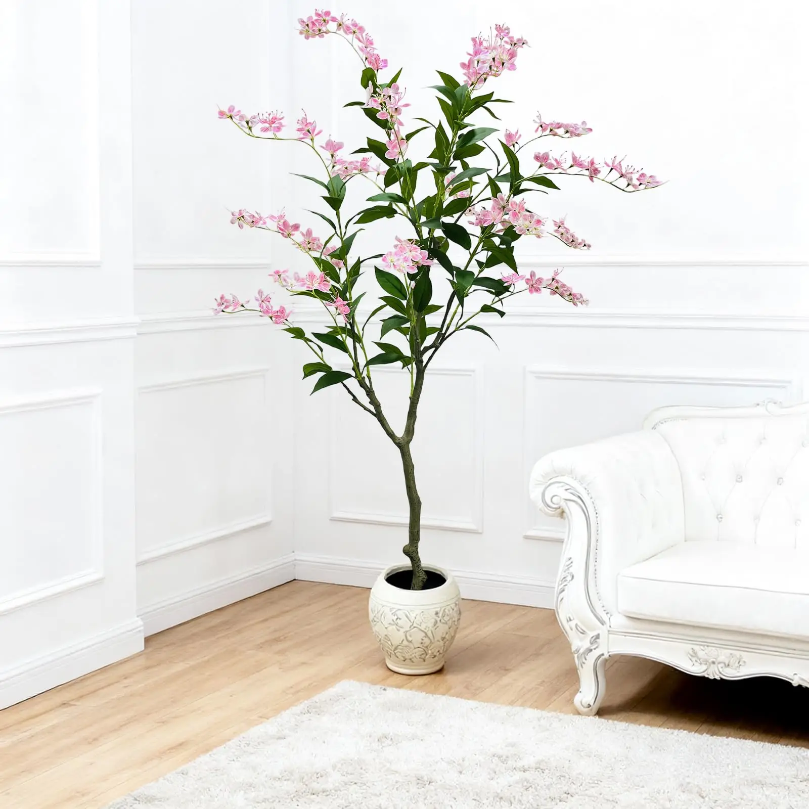 Lebensechter Künstlicher Blumenbaum mit Weißen Seidenblüten Jasminbäume – Realistische Kunstpflanze für Innen/Außen-Dekoration im Bruchsicheren Topf – Für Zuhause, Büro, Hochzeit & Gewerbliche Nutzung