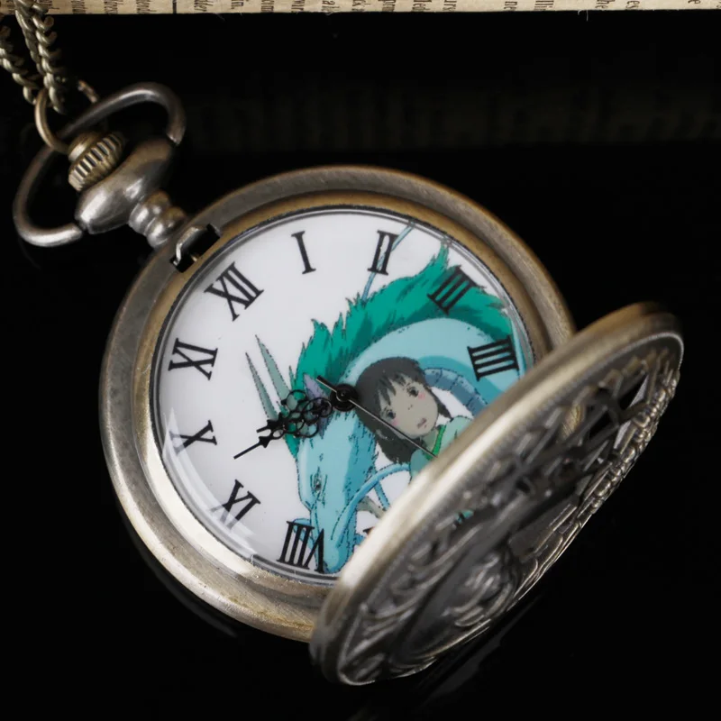 Relógio de bolso com movimento de quartzo estilo anime com corrente, colar retrô unissex com pingente, presente elegante e reloj de bolsillo retrô