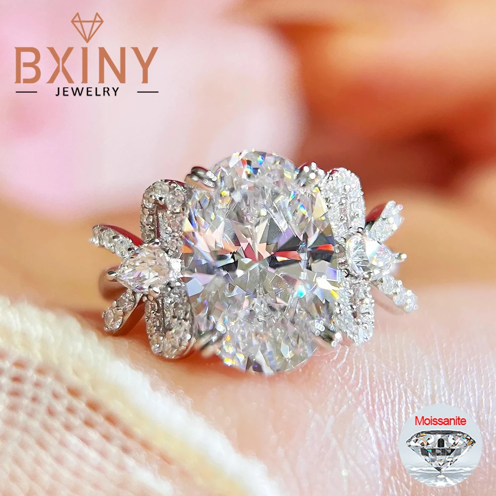 

BXINY 5CT Oval Cut Moissanite Ring S925 Silver for Women Lab Diamond Bow Shape Wedding Bands Gifts Fine Jewelry with Certificate
