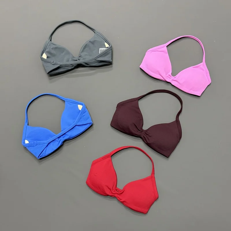 Halter Gym Bra Women High Support Backless Sports Top Seamless Breathable Yoga Workout Running Fitness Active Wear Underwear