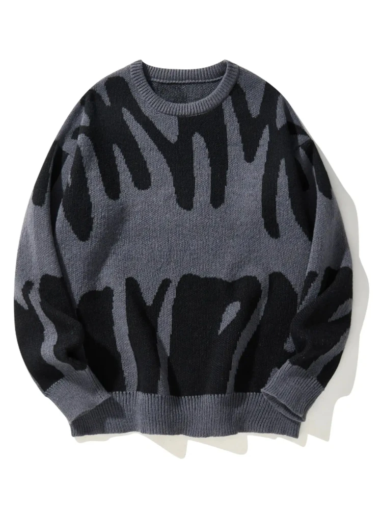 Nuevo Jersey Popular de otoño e invierno con patrón de Jacquard Irregular, suéter informal de punto con cuello redondo y contraste de Color para hombre