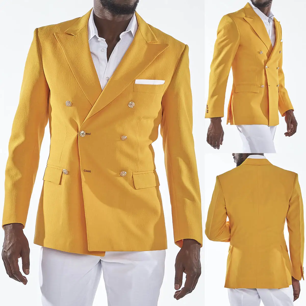 Yellow Men Suit Double Breasted Man Blazer Regular Fit Coat Tuxedos Groom Wedding Prom One Piece