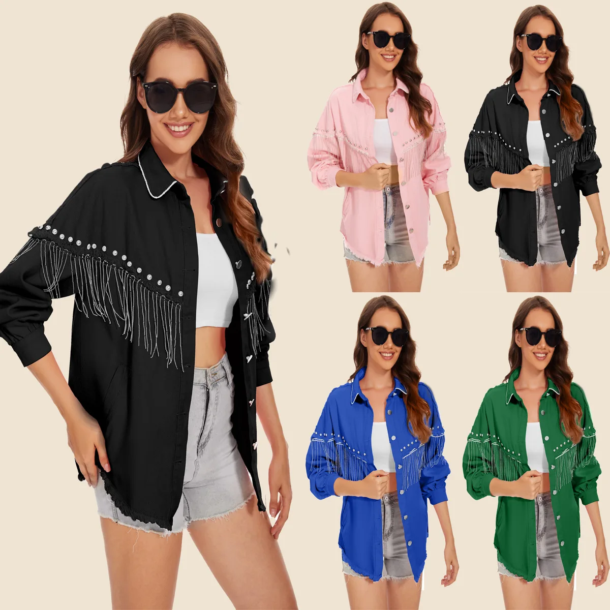 

Женская уличная мода, однобортная куртка с заклепками на ветровой цепочке, европейский и американский стиль, дизайн тяжелой промышленности