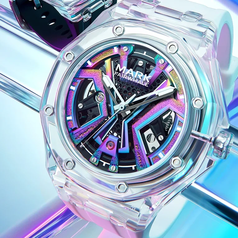 

Мужские автоматические часы Mark Fairwhale, 42 мм, механические наручные часы, водонепроницаемые, светящиеся, акриловый корпус, циферблат-скелетон