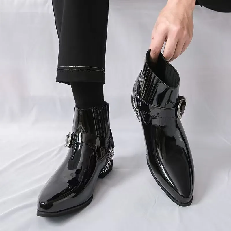 

2026 Высокие кожаные ботинки, мужские повседневные модные высокие ботильоны «Челси» на толстой подошве с острым носком в британском стиле