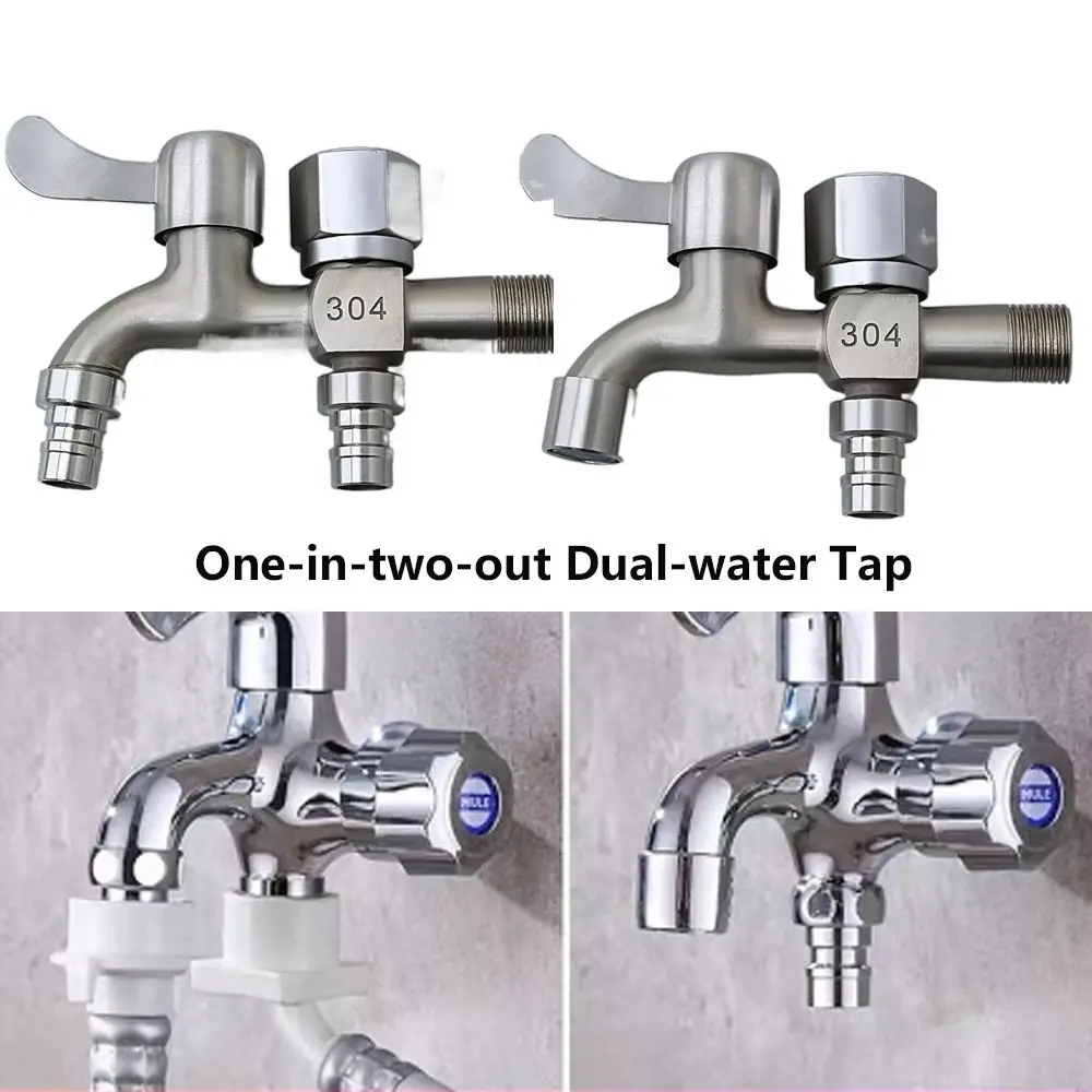 

One-in-two-out Double Water Outlet Tap Water Switch Stainless Steel Dual-water Tap Dual-water Washing Machine Dual-water Tap