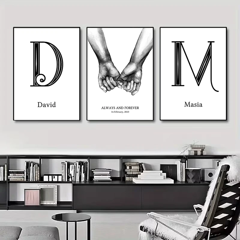 3 PCS Personalized Initials Name Date Canvas Posters Print Customized Modern Minimalist Lover Wall Art Home Decor Wedding Gift