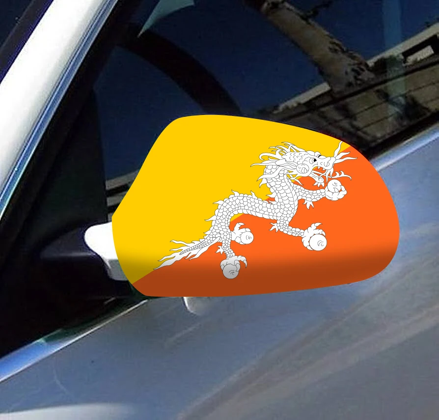 Directly Delivery 2 Pcs Free Size Four-way stretch fabric Bhutan Flags Car Mirror CoverFlags Car Mirror Cover